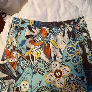 Aventura Floral Print Skort - Aqua, Brown, Orange & Yellow